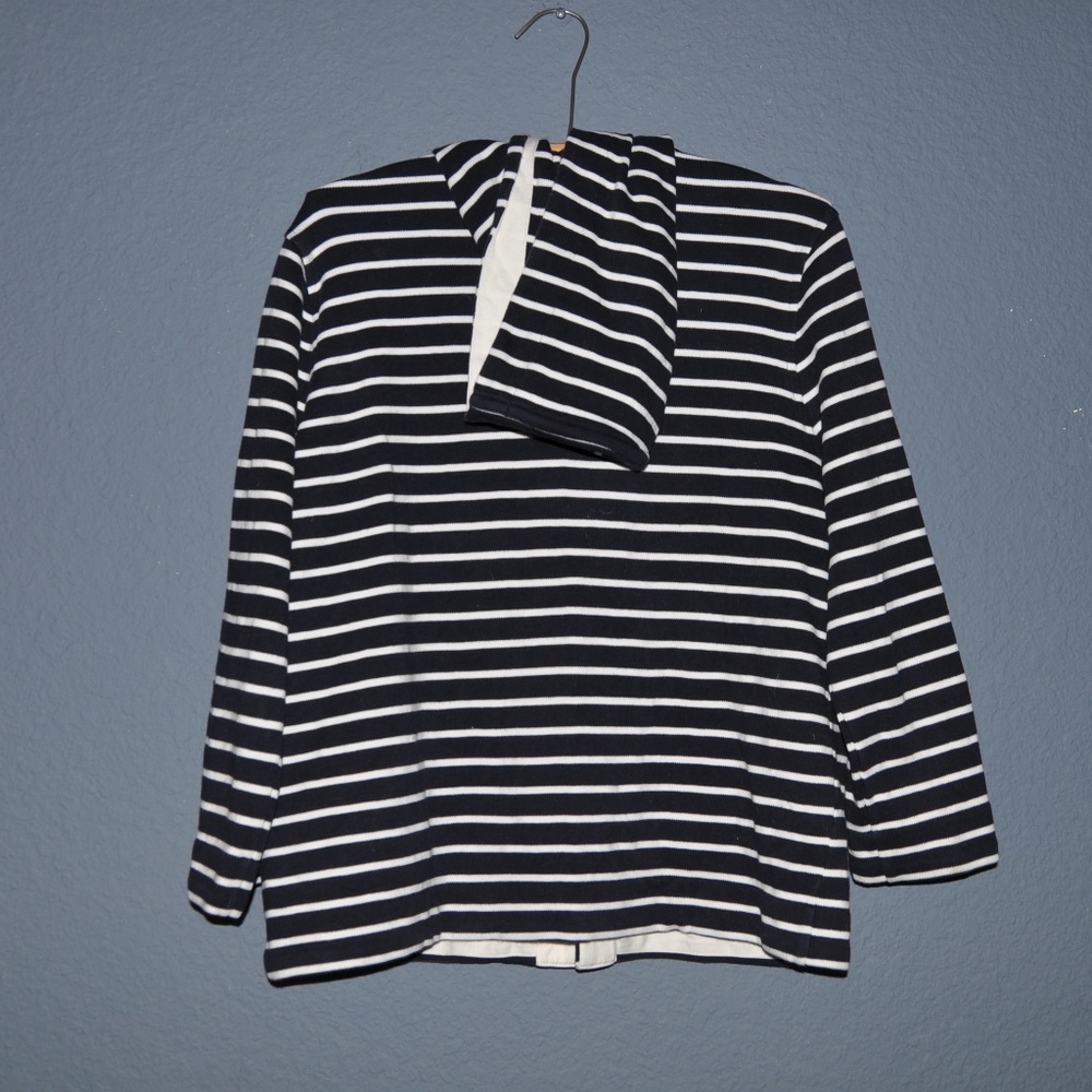 J.CREW Navy Striped 3/4 Sleeve Hooded Jacket [C4] - Picture 4 of 6